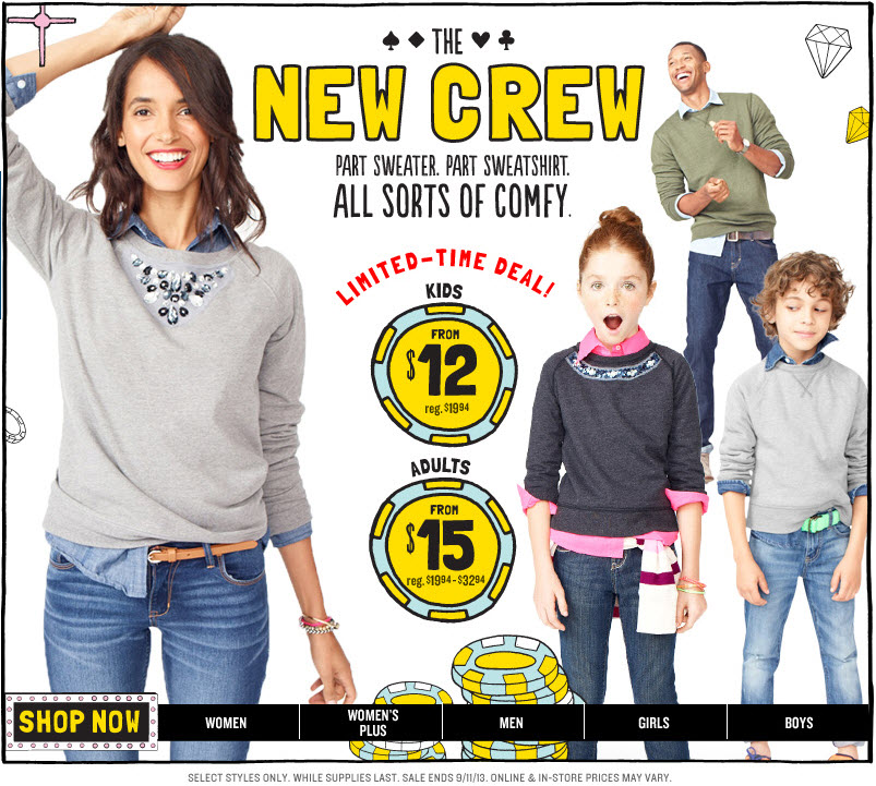 The New Crew sale at Old Navy! Ends Wednesday September, 11th!